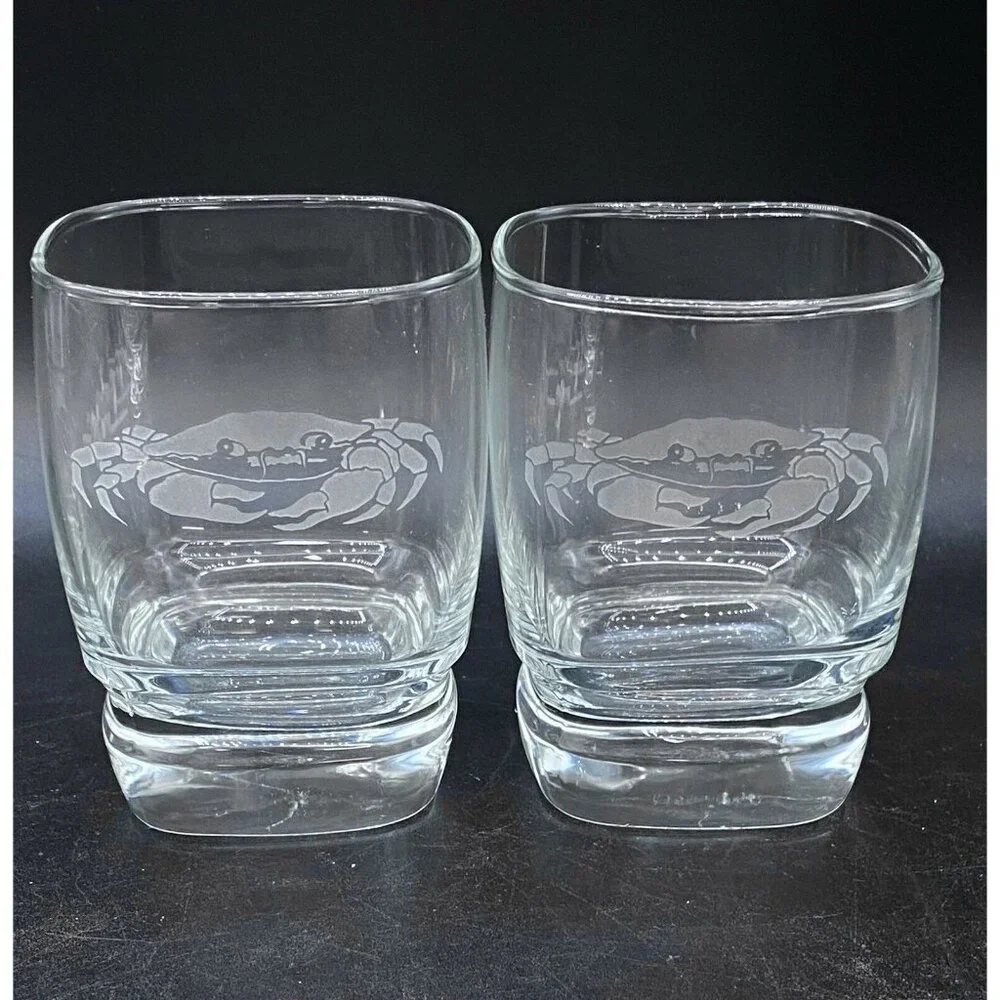 Rocks Scotch Whiskey Old Fashioned Glass Maryland Crab Set Of 2